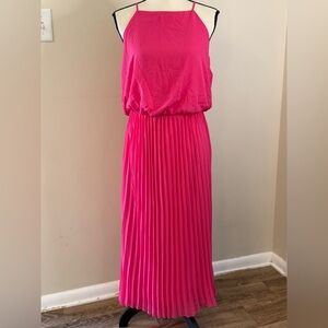 Sam Edelman Elegant Pink Pleated sleeveless maxi Dress blousy top pleated SZ LG